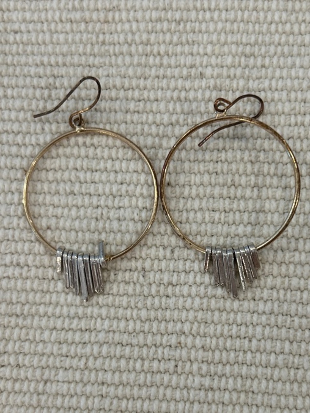 Gold Hoop Earrings with Silver Fringe Accents